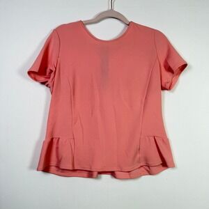 BAR III Coral Pink Textured Peplum Back Zip‎ Short Sleeve Top XL